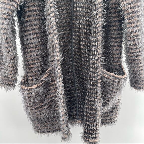 ASTARS Cupcakes Cardigan Blush Pink Gray Stripe Eyelash Pockets Long Size Small - Picture 7 of 14